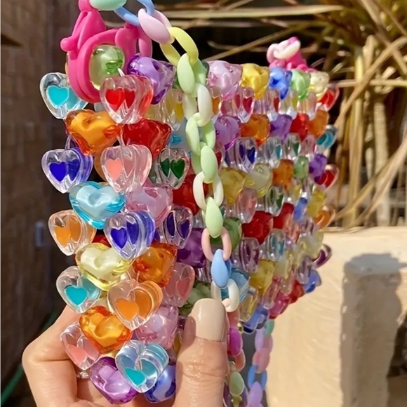 Colorful Acrylic Heart Beaded Crossbody Bag - Picture 3 of 7